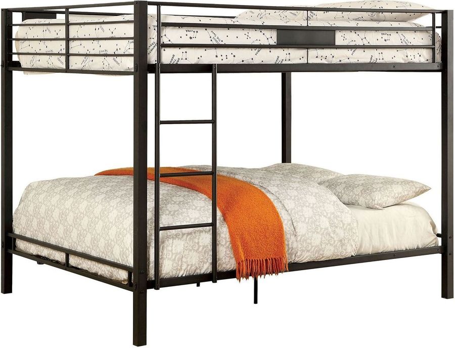 The appearance of Heikens Black Queen Over Queen Bunk Bed designed by Atelier Home in the modern / contemporary interior design. This black piece of furniture  was selected by 1StopBedrooms from Heikens Collection to add a touch of cosiness and style into your home. Sku: CM-BK939QQ-1;CM-BK939QQ-2. Bed Type: Bunk Bed. Material: Metal. Product Type: Bunk Bed. Bed Size: Queen Over Queen. Image1