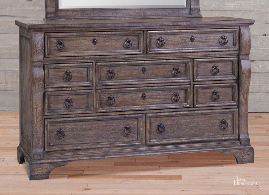 The appearance of Heirloom Rustic Charcoal Triple Dresser designed by American Woodcrafters in the transitional interior design. This gray piece of furniture  was selected by 1StopBedrooms from Heirloom Collection to add a touch of cosiness and style into your home. Sku: 2975-210. Material: Wood. Product Type: Dresser. Image1