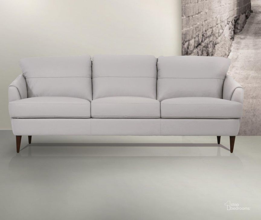The appearance of Helena Pearl Gray Leather Sofa designed by ACME in the modern / contemporary interior design. This gray piece of furniture  was selected by 1StopBedrooms from Helena Collection to add a touch of cosiness and style into your home. Sku: 54575. Material: Wood. Product Type: Leather Sofa.