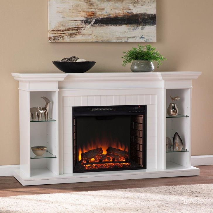 The appearance of Henstinger Electric Fireplace With Bookcase designed by SEI Furniture in the transitional interior design. This white piece of furniture  was selected by 1StopBedrooms from Henstinger Collection to add a touch of cosiness and style into your home. Sku: FE1154759. Material: Wood. Product Type: Fireplace. Image1