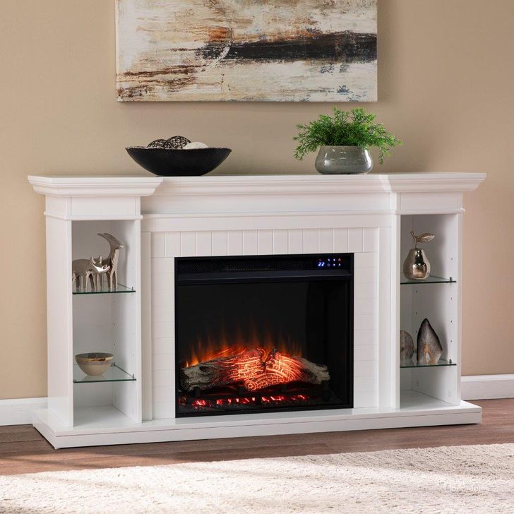 The appearance of Henstinger Touch Screen Electric Fireplace With Bookcase designed by SEI Furniture in the transitional interior design. This white piece of furniture  was selected by 1StopBedrooms from Henstinger Collection to add a touch of cosiness and style into your home. Sku: FR1154759. Material: Wood. Product Type: Fireplace. Image1