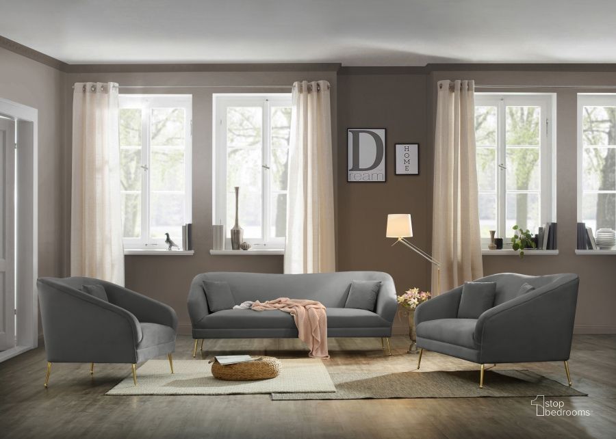 The appearance of Hermosa Living Room Set (Grey) designed by Meridian in the modern / contemporary interior design. This grey piece of furniture  was selected by 1StopBedrooms from Hermosa Collection to add a touch of cosiness and style into your home. Sku: 658Grey-S;658Grey-L. Product Type: Living Room Set. Material: Velvet. Image1