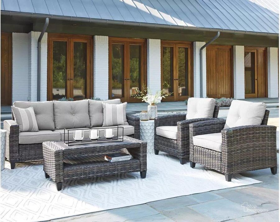 The appearance of Hersilia Gray Outdoor Conversation Set designed by Luxe Linea in the transitional interior design. This gray piece of furniture  was selected by 1StopBedrooms from Hersilia Collection to add a touch of cosiness and style into your home. Sku: P334-081. Product Type: Outdoor Conversation Set. Image1