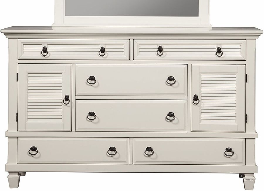 The appearance of Highdrive Way White Dresser 0qb2429535 designed by Off 5th Home in the transitional interior design. This white piece of furniture  was selected by 1StopBedrooms from Highdrive Way Collection to add a touch of cosiness and style into your home. Sku: 1306-W-DR. Product Type: Dresser. Material: Pine. Image1
