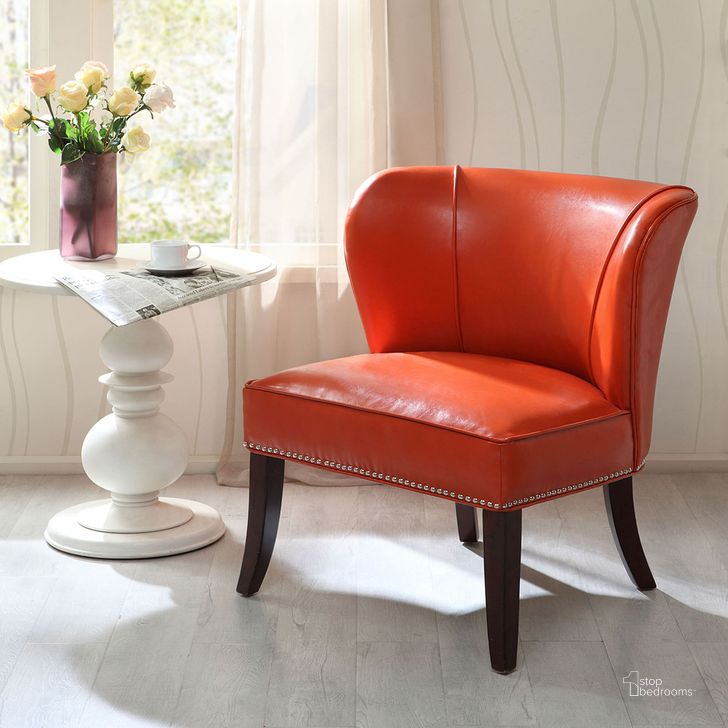 The appearance of Hilton Armless Accent Chair In Orange designed by Olliix in the modern / contemporary interior design. This orange piece of furniture  was selected by 1StopBedrooms from Hilton Collection to add a touch of cosiness and style into your home. Sku: FPF18-0040. Material: Wood. Product Type: Accent Chair. Image1
