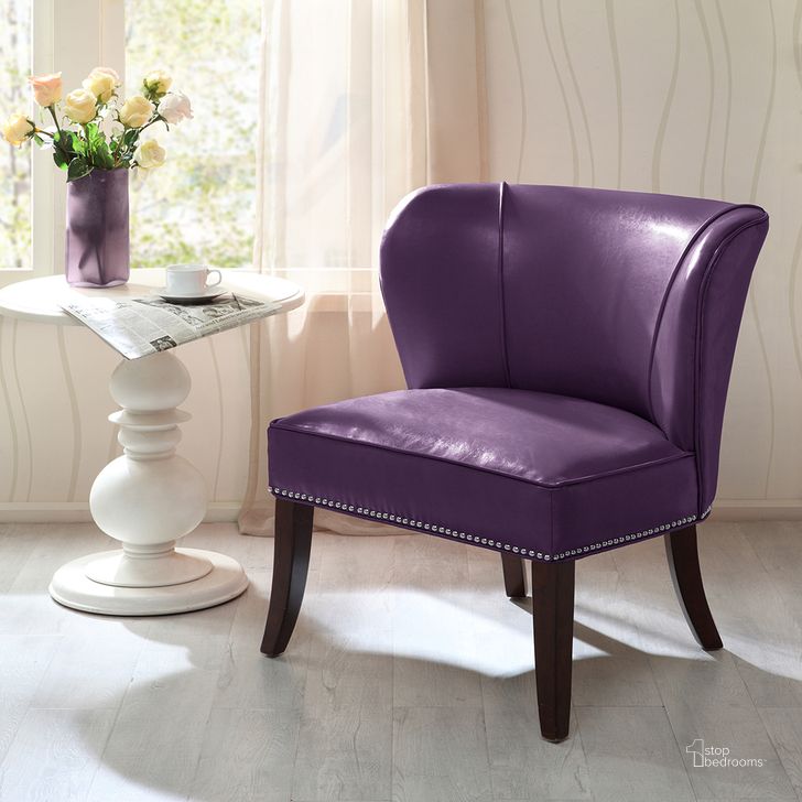 The appearance of Hilton Armless Accent Chair In Purple designed by Olliix in the modern / contemporary interior design. This purple piece of furniture  was selected by 1StopBedrooms from Hilton Collection to add a touch of cosiness and style into your home. Sku: FPF18-0106. Material: Wood. Product Type: Accent Chair. Image1