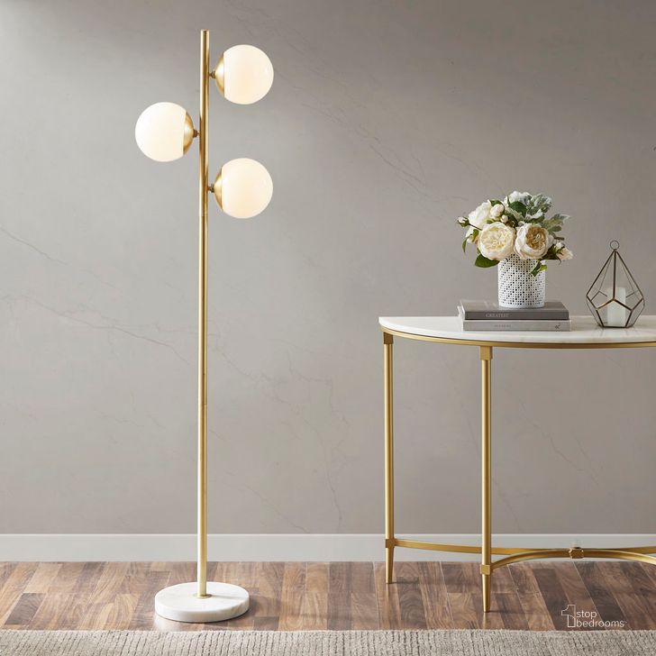 The appearance of Holloway Floor Lamp In White/Gold designed by Olliix in the transitional interior design. This white/gold piece of furniture  was selected by 1StopBedrooms from Holloway Collection to add a touch of cosiness and style into your home. Sku: MPS154-0087. Material: Metal. Product Type: Floor Lamp. Image1