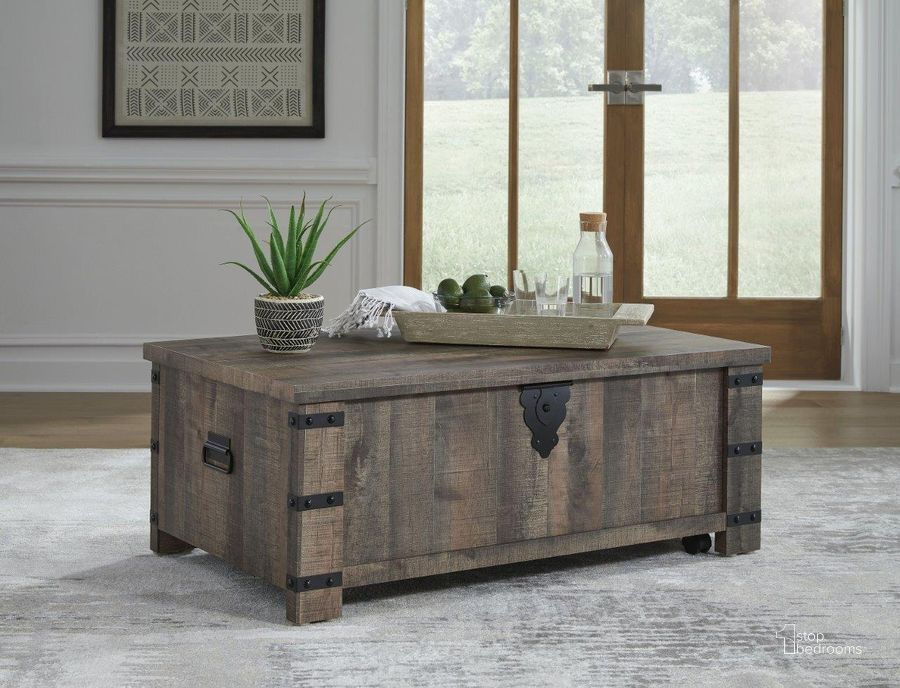 The appearance of Hollum Rustic Brown Lift Top Occasional Table Set designed by Signature Design by Ashley in the modern / contemporary interior design. This rustic brown piece of furniture  was selected by 1StopBedrooms from Hollum Collection to add a touch of cosiness and style into your home. Sku: T466-9;T466-2. Material: Wood. Product Type: Occasional Table Set. Image1