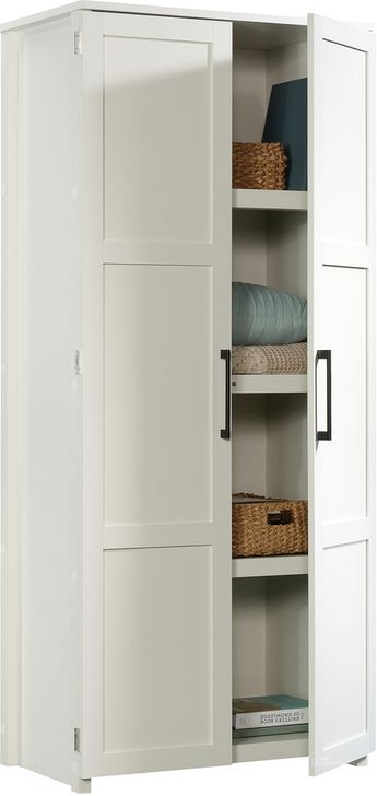 The appearance of Homeplus Storage Cabinet In White designed by Sauder in the transitional interior design. This white piece of furniture  was selected by 1StopBedrooms from HomePlus Collection to add a touch of cosiness and style into your home. Sku: 424001. Product Type: Storage Cabinet. Material: Engineered Wood. Image1