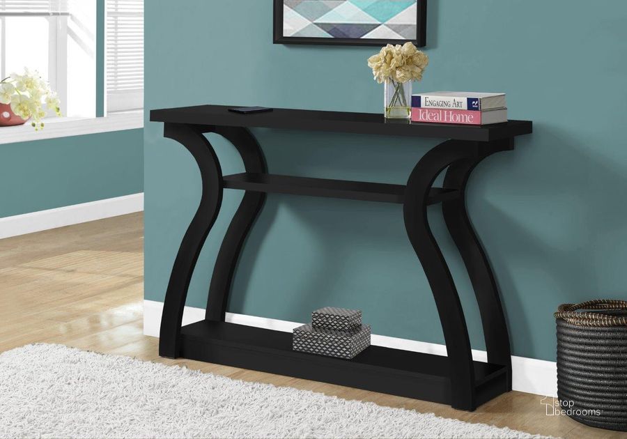 The appearance of Homeroots Black Hollow Core Accent Table Hall Console designed by Homeroots in the modern / contemporary interior design. This black piece of furniture  was selected by 1StopBedrooms from  to add a touch of cosiness and style into your home. Sku: 332810. Product Type: Accent Table. Material: MDF. Image1