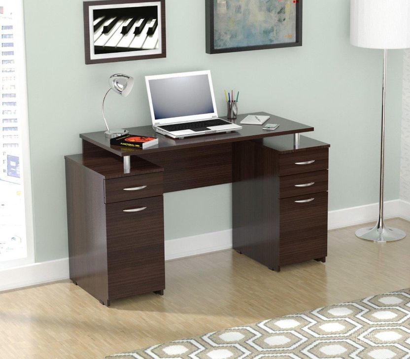 The appearance of Homeroots Espresso Melamine And Engineered Wood Computer Desk With 4 Drawers designed by Homeroots in the modern / contemporary interior design. This espresso piece of furniture  was selected by 1StopBedrooms from  to add a touch of cosiness and style into your home. Sku: 249794. Material: Wood. Product Type: Computer Desk. Image1