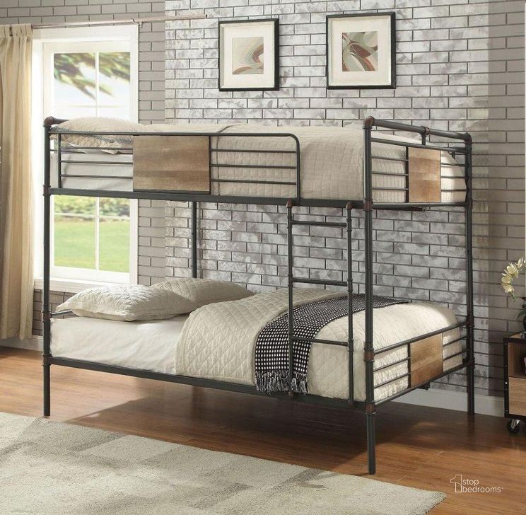 The appearance of Homeroots Sandy Black And Dark Bronze Hand Brushed Queen Over Queen Bunk Bed 286143 designed by Homeroots in the modern / contemporary interior design. This sandy black piece of furniture  was selected by 1StopBedrooms from  to add a touch of cosiness and style into your home. Sku: 286143. Bed Type: Bunk Bed. Material: Wood. Product Type: Bunk Bed. Bed Size: Queen Over Queen. Image1