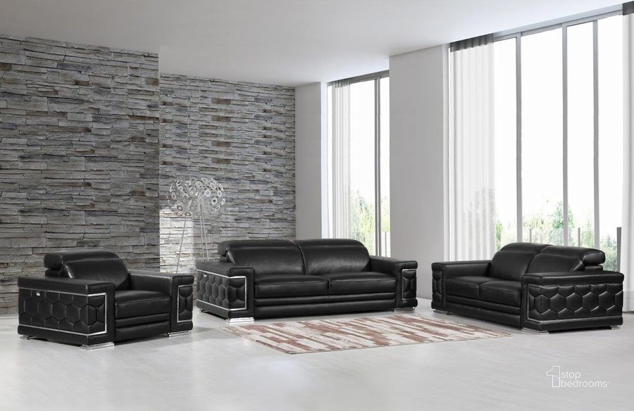 The appearance of Homeroots Sturdy Black Leather Sofa Set designed by Homeroots in the modern / contemporary interior design. This black piece of furniture  was selected by 1StopBedrooms from  to add a touch of cosiness and style into your home. Sku: 329596. Material: Leather. Product Type: Leather Living Room Set.