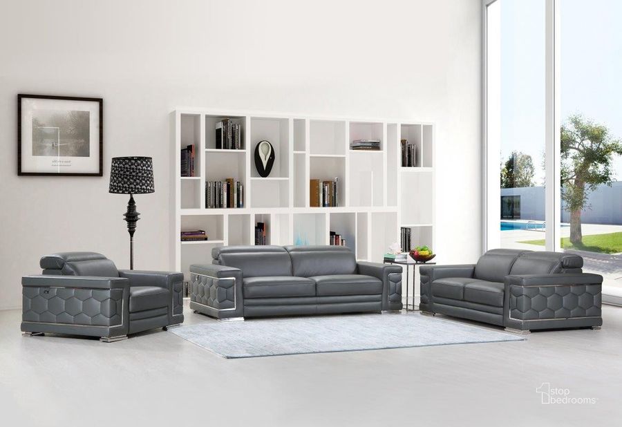 The appearance of Homeroots Sturdy Dark Grey Leather Sofa Set designed by Homeroots in the modern / contemporary interior design. This dark gray piece of furniture  was selected by 1StopBedrooms from  to add a touch of cosiness and style into your home. Sku: 329588. Material: Leather. Product Type: Leather Living Room Set.