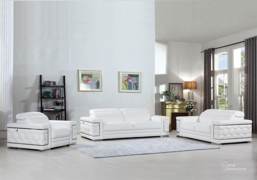 The appearance of Homeroots Sturdy White Leather Sofa Set designed by Homeroots in the modern / contemporary interior design. This white piece of furniture  was selected by 1StopBedrooms from  to add a touch of cosiness and style into your home. Sku: 329592. Material: Leather. Product Type: Leather Living Room Set.