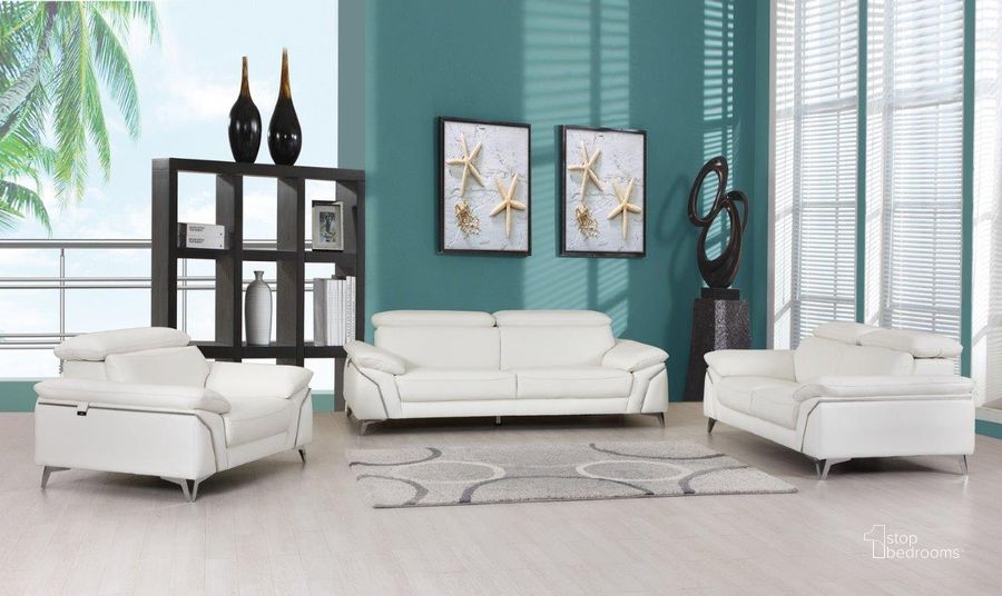 The appearance of Homeroots White Leather Sofa Set designed by Homeroots in the modern / contemporary interior design. This white piece of furniture  was selected by 1StopBedrooms from  to add a touch of cosiness and style into your home. Sku: 329685. Material: Leather. Product Type: Leather Living Room Set. Image1