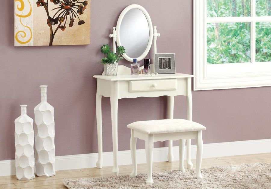 The appearance of Homeroots White Particle Board Vanity Set 2Pcs designed by Homeroots in the traditional interior design. This white piece of furniture  was selected by 1StopBedrooms from  to add a touch of cosiness and style into your home. Sku: 333190. Material: Wood. Product Type: Vanity Set. Image1