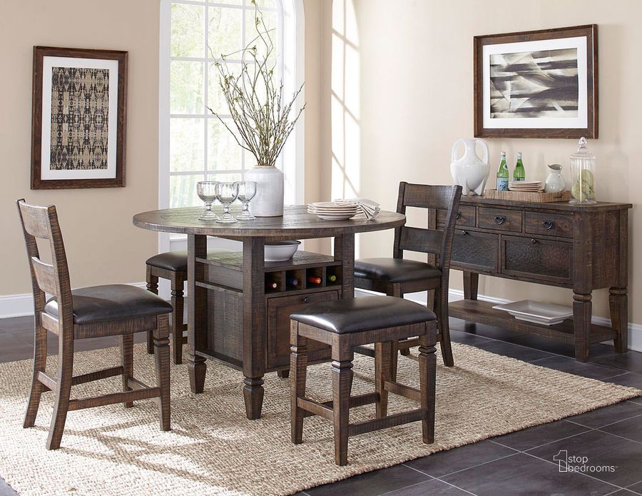 The appearance of Homestead Dark Brown Counter Height Dining Room Set designed by Sunny Design in the transitional interior design. This brown piece of furniture  was selected by 1StopBedrooms from Homestead Collection to add a touch of cosiness and style into your home. Sku: 1013TL2-B;1013TL2-T;1430TL2-24. Table Base Style: Pedestal. Table Top Shape: Round. Material: Wood. Product Type: Dining Room Set. Size: 54". Image1