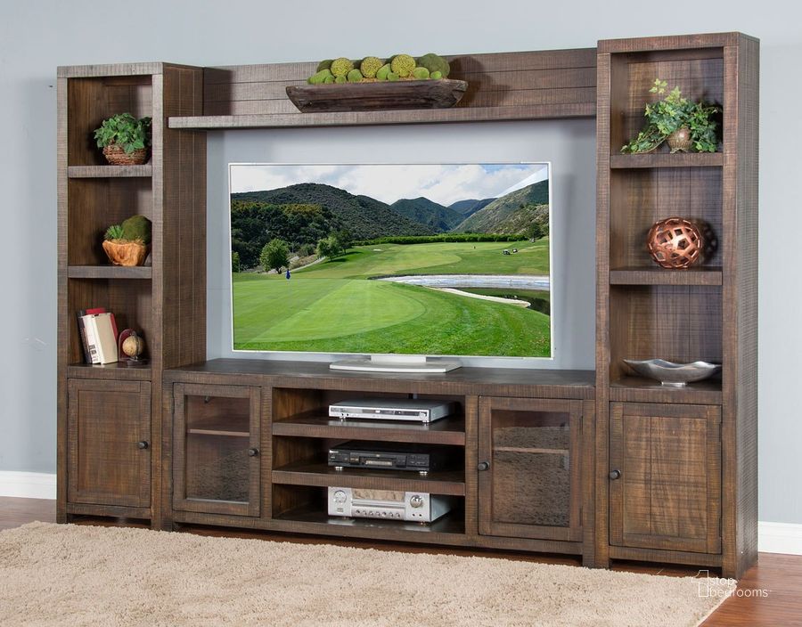 The appearance of Homestead Tobacco Leaf Entertainment Wall designed by Sunny Design in the industrial interior design. This brown piece of furniture  was selected by 1StopBedrooms from Homestead Collection to add a touch of cosiness and style into your home. Sku: 3573TL-72;3573TL-B;3573TL-PL;3573TL-PR. Material: Wood. Product Type: Entertainment Centers and Wall. Image1
