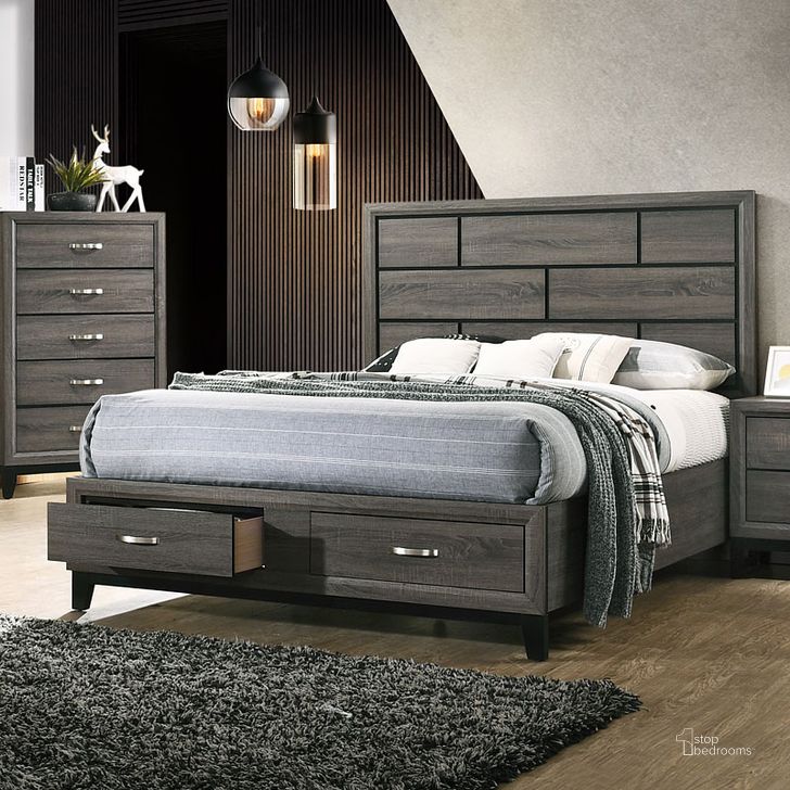 The appearance of Horde Vista Weathered Gray King Storage Bed designed by Off 5th Home in the transitional interior design. This weathered gray piece of furniture  was selected by 1StopBedrooms from Horde Vista Collection to add a touch of cosiness and style into your home. Sku: 27057EK-HF;27058EK-R;27059EK-Drw. Bed Type: Storage Bed. Material: Wood. Product Type: Storage Bed. Bed Size: King. Image1
