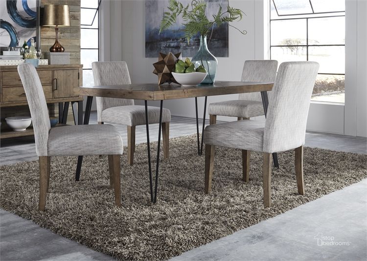 The appearance of Horizons 5 Piece Rectangular Table Set designed by Liberty in the transitional interior design. This rustic piece of furniture  was selected by 1StopBedrooms from Horizons Collection to add a touch of cosiness and style into your home. Sku: 42-T3560;42-C6501S. Material: Wood. Product Type: Dining Room Set. Table Top Shape: Rectangular. Image1
