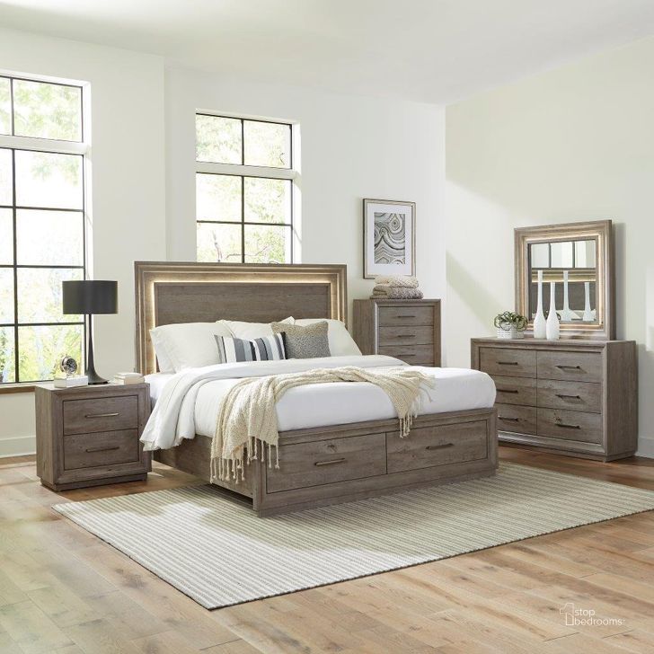 The appearance of Horizons Graystone Storage Panel Bedroom Set designed by Liberty in the transitional interior design. This brown piece of furniture  was selected by 1StopBedrooms from Horizons Collection to add a touch of cosiness and style into your home. Sku: 272-BR90RSP;272-BR14FS;272-BR13;272-BR61. Bed Type: Storage Bed. Product Type: Storage Bed. Bed Size: Queen. Material: Rubberwood. Image1