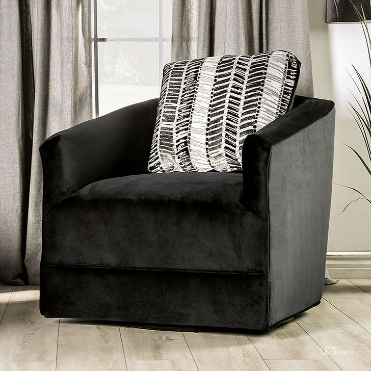 The appearance of Hubertsville Black Chair designed by Isaac Tahari in the transitional interior design. This black piece of furniture  was selected by 1StopBedrooms from Hubertsville Collection to add a touch of cosiness and style into your home. Sku: SM5160-CH. Material: Wood. Product Type: Swivel Chair. Image1
