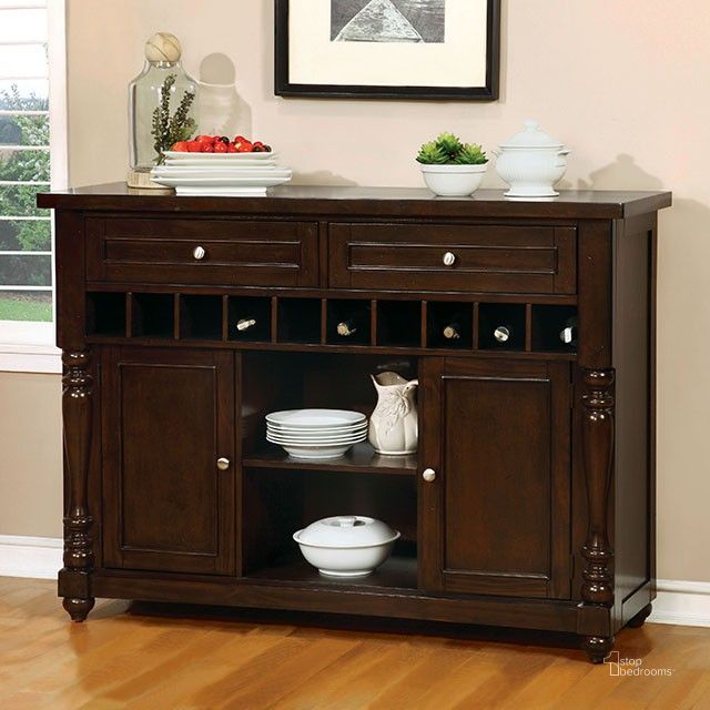 The appearance of Hurdsfield Antique Cherry Server designed by Furniture of America in the transitional interior design. This brown piece of furniture  was selected by 1StopBedrooms from Hurdsfield Collection to add a touch of cosiness and style into your home. Sku: CM3133SV. Material: Wood. Product Type: Server. Image1