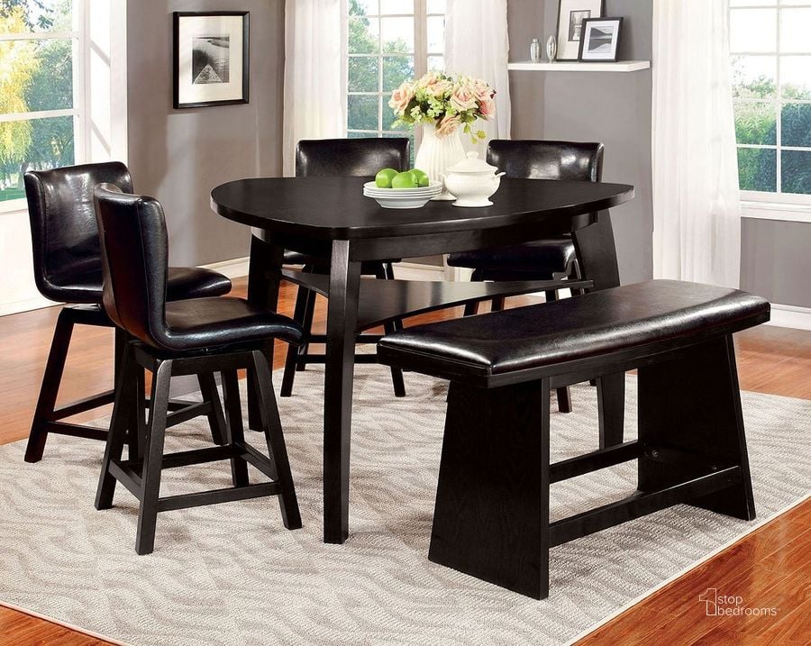 The appearance of Hurley Counter Height Dining Room Set designed by Furniture of America in the modern / contemporary interior design. This black piece of furniture  was selected by 1StopBedrooms from Hurley Collection to add a touch of cosiness and style into your home. Sku: CM3433PT;CM3433PC-2PK. Table Top Shape: Round. Material: Wood. Product Type: Dining Room Set. Image1