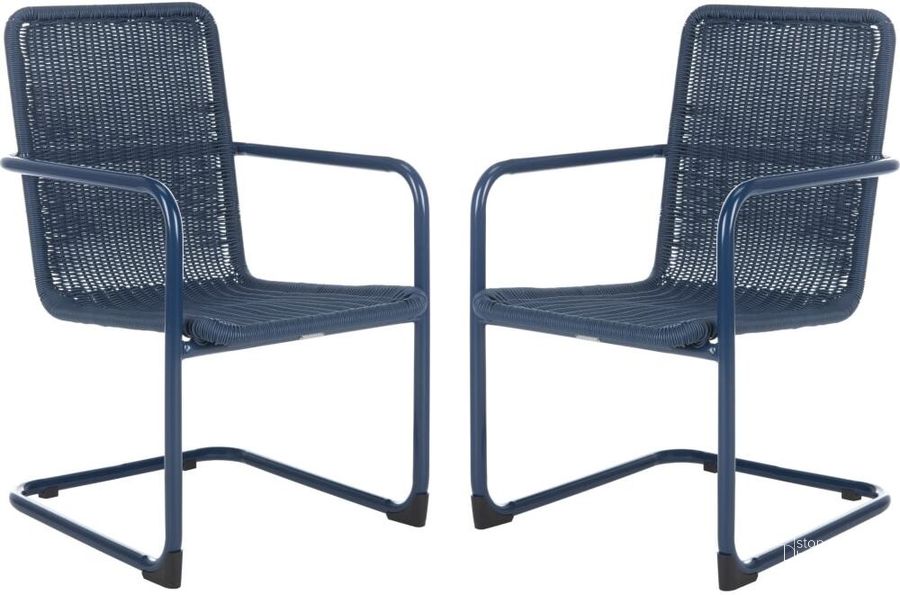 The appearance of Hutton Navy Chair Set of 2 designed by Safavieh in the modern / contemporary interior design. This navy piece of furniture  was selected by 1StopBedrooms from Safavieh PAT Collection to add a touch of cosiness and style into your home. Sku: PAT4040A-SET2. Product Type: Chair. Material: Aluminium. Image1