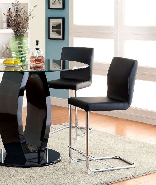 The appearance of Hyder Black Barstool designed by Luxury Loft in the modern / contemporary interior design. This black piece of furniture  was selected by 1StopBedrooms from Hyder Collection to add a touch of cosiness and style into your home. Sku: CM3825BK-PC-2PK. Product Type: Barstool. Material: Vinyl.