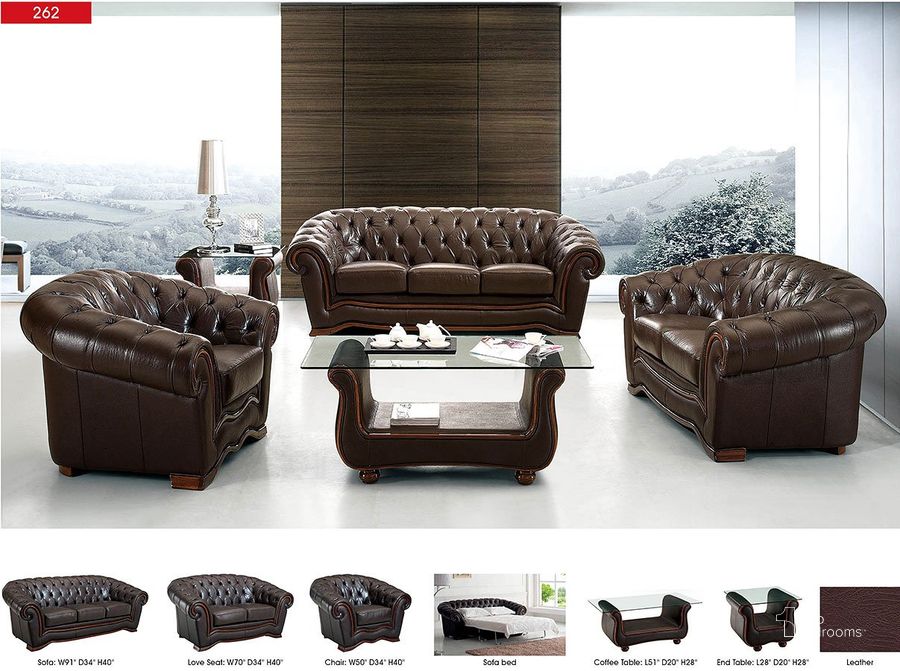The appearance of 262 Brown Leather Living Room Set designed by ESF in the traditional interior design. This brown piece of furniture  was selected by 1StopBedrooms from 262 Collection to add a touch of cosiness and style into your home. Sku: 2623;2622. Material: Leather. Product Type: Living Room Set. Image1