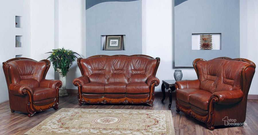 The appearance of 100 Leather Living Room Set designed by ESF in the traditional interior design. This brown piece of furniture  was selected by 1StopBedrooms from 100 Collection to add a touch of cosiness and style into your home. Sku: 1003;1002. Product Type: Living Room Set. Material: Leather Match. Image1