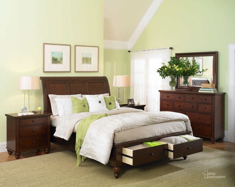 The appearance of Aspenhome Cambridge Sleigh Storage Bedroom Set in Brown Cherry designed by Aspenhome in the modern / contemporary interior design. This brown cherry piece of furniture  was selected by 1StopBedrooms from Cambridge Collection to add a touch of cosiness and style into your home. Sku: ICB-400-BCH-KD-1;ICB-403D-BCH-1;ICB-402L-BCH-1;ICB-451-BCH. Bed Type: Storage Bed. Material: Wood. Product Type: Storage Bed. Bed Size: Twin. Image1
