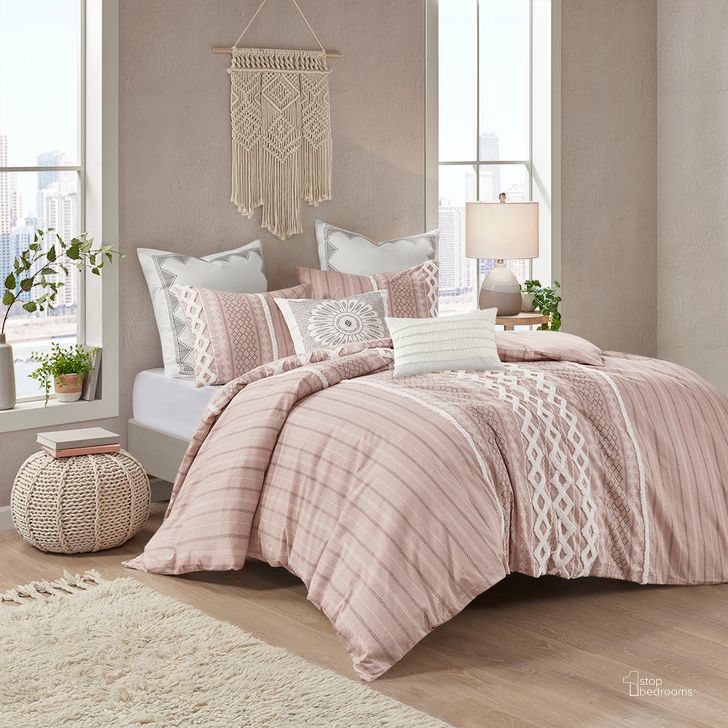 The appearance of Imani Cotton Queen Comforter Mini Set In Blush designed by Olliix in the modern / contemporary interior design. This blush piece of furniture  was selected by 1StopBedrooms from Imani Collection to add a touch of cosiness and style into your home. Sku: II10-1093. Material: Polyester. Bed Size: Queen. Product Type: Comforter Set. Image1