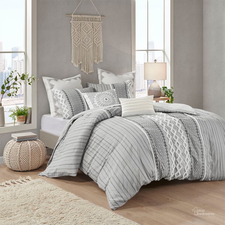 The appearance of Imani Cotton Queen Comforter Mini Set In Gray designed by Olliix in the modern / contemporary interior design. This gray piece of furniture  was selected by 1StopBedrooms from Imani Collection to add a touch of cosiness and style into your home. Sku: II10-1089. Material: Polyester. Bed Size: Queen. Product Type: Comforter Set. Image1