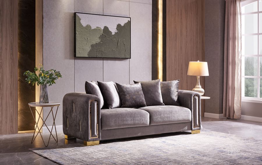 The appearance of Impreza Thick Velvet Fabric Upholstered Sofa Made With Wood In Gray designed by Galaxy Home Furnishings in the modern / contemporary interior design. This gray piece of furniture  was selected by 1StopBedrooms from Impreza Collection to add a touch of cosiness and style into your home. Sku: 601955550635. Material: Wood. Product Type: Sofa. Image1