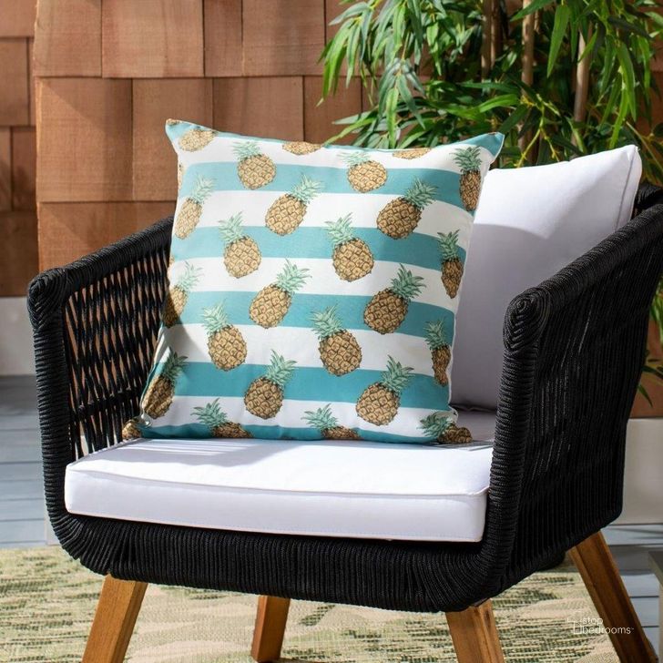 The appearance of Indoor/Outdoor Pari Pineapple Pillow designed by Safavieh in the modern / contemporary interior design. This teal piece of furniture  was selected by 1StopBedrooms from Safavieh PPL Collection to add a touch of cosiness and style into your home. Sku: PPL213A-1818. Product Type: Pillows and Throw. Image1