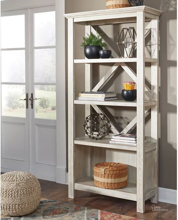 The appearance of Ingramport White Wash Bookcases, Book Shelf designed by Isaac Tahari in the transitional interior design. This white wash piece of furniture  was selected by 1StopBedrooms from Ingramport Collection to add a touch of cosiness and style into your home. Sku: H755-17. Material: Wood. Product Type: Bookcase. Image1