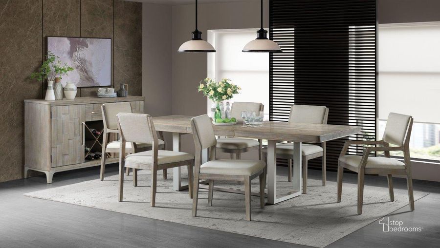 The appearance of Intrigue Hazelwood Extendable Rectangular Dining Room Set designed by Riverside Furniture in the transitional interior design. This beige piece of furniture  was selected by 1StopBedrooms from Intrigue Collection to add a touch of cosiness and style into your home. Sku: 39350;39357. Table Base Style: Trestle. Product Type: Dining Room Set. Table Top Shape: Rectangular. Size: 76". Image1