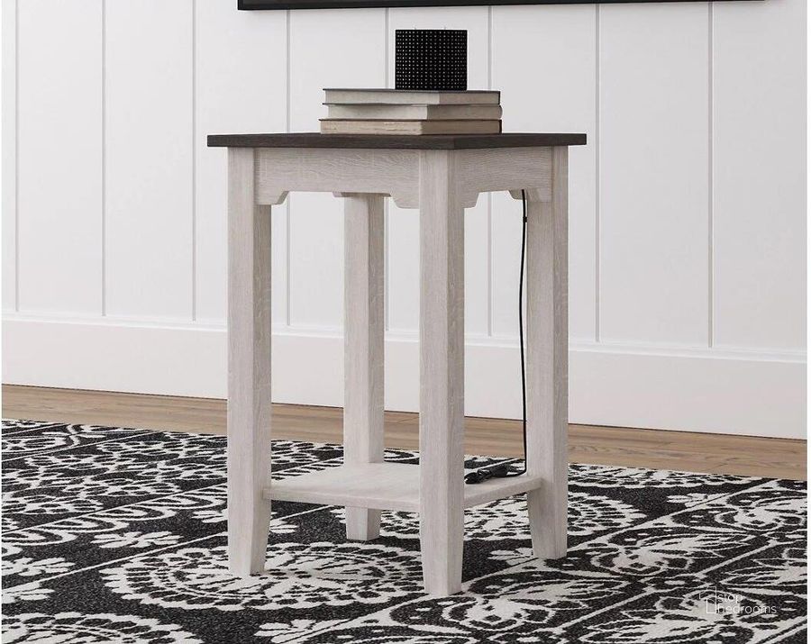 The appearance of Ironville Two-tone End Table 0qd24321887 designed by Bennett Interiors in the transitional interior design. This two-tone piece of furniture  was selected by 1StopBedrooms from Ironville Collection to add a touch of cosiness and style into your home. Sku: T287-7. Material: Wood. Product Type: End Table. Image1