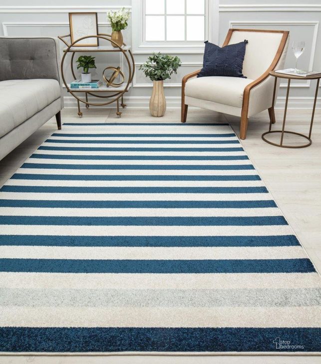 The appearance of Isaac Mizrahi Ja x on CM10A Nautical Navy Geometric Contemporary Blue 2' x 8' Area Rug designed by Rugs America in the modern / contemporary interior design. This blue piece of furniture  was selected by 1StopBedrooms from Jaxon Collection to add a touch of cosiness and style into your home. Sku: RA32087. Material: Polypropylene. Product Type: Area Rugs. Image1