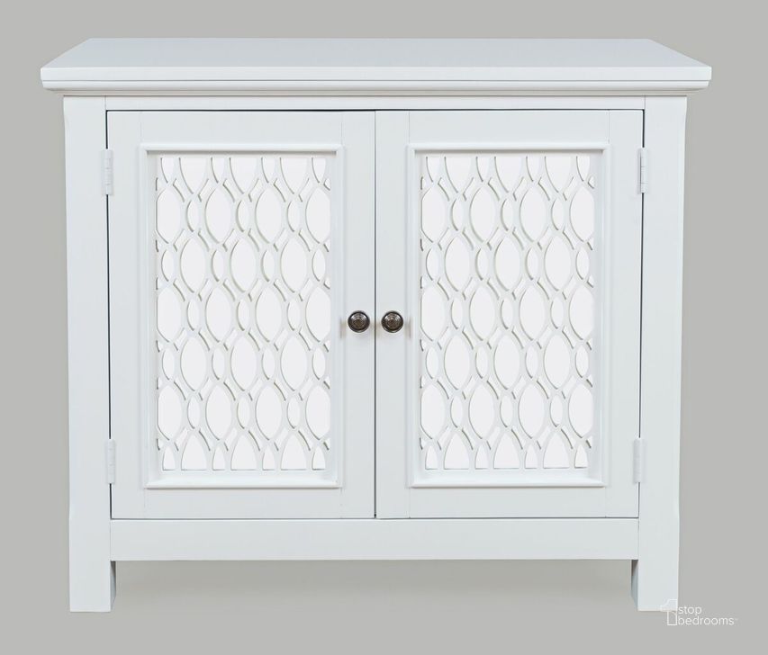 The appearance of Isabella 38 Inch Luxury Mirrored Accent Storage Cabinet In White designed by Jofran in the modern / contemporary interior design. This white piece of furniture  was selected by 1StopBedrooms from Isabella Collection to add a touch of cosiness and style into your home. Sku: 2251-38KD. Product Type: Storage Cabinet. Material: MDF. Image1
