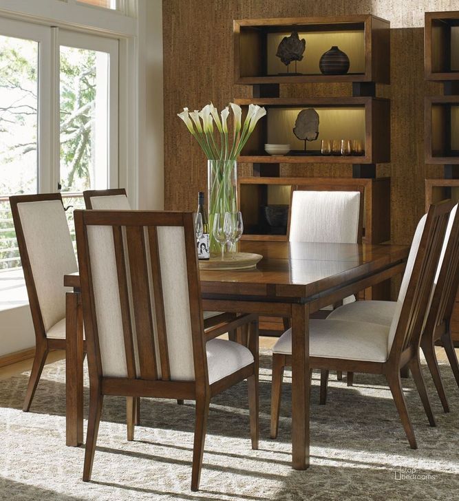 The appearance of Island Fusion Marquesa Rectangular Dining Room Set designed by Tommy Bahama in the transitional interior design. This brown piece of furniture  was selected by 1StopBedrooms from Island Fusion Collection to add a touch of cosiness and style into your home. Sku: 01-0556-877;01-0556-880-01. Table Base Style: Legs. Material: Wood. Product Type: Dining Room Set. Table Top Shape: Rectangular. Size: 80". Image1