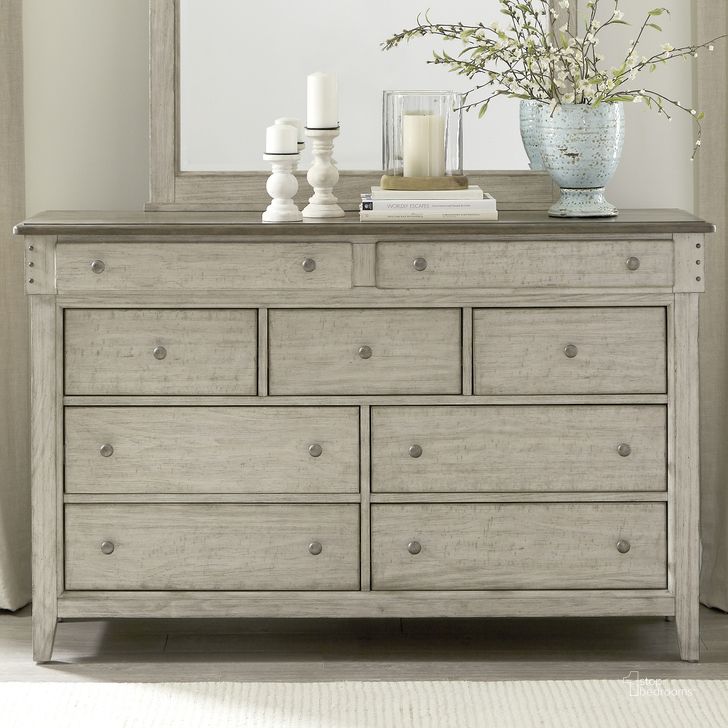 The appearance of Ivy Hollow 9 Drawer Dresser designed by Liberty in the country / farmhouse interior design. This linen piece of furniture  was selected by 1StopBedrooms from Ivy Hollow Collection to add a touch of cosiness and style into your home. Sku: 457-BR31. Product Type: Dresser. Material: Wood Veneer. Image1
