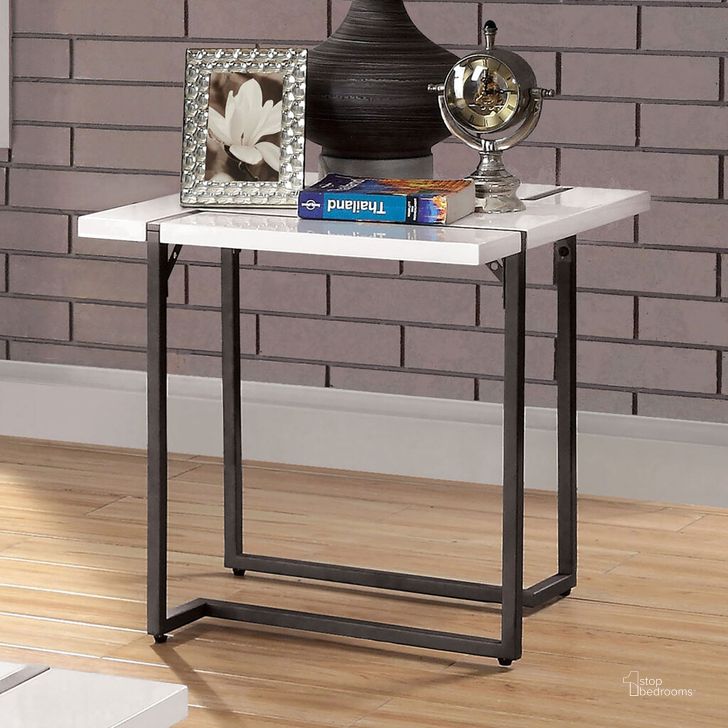 The appearance of Izar End Table In White and Gun Metal designed by Furniture of America in the modern / contemporary interior design. This white and gun metal piece of furniture  was selected by 1StopBedrooms from Izar Collection to add a touch of cosiness and style into your home. Sku: FOA4799E-1;FOA4799E-2. Material: Metal. Product Type: End Table. Image1