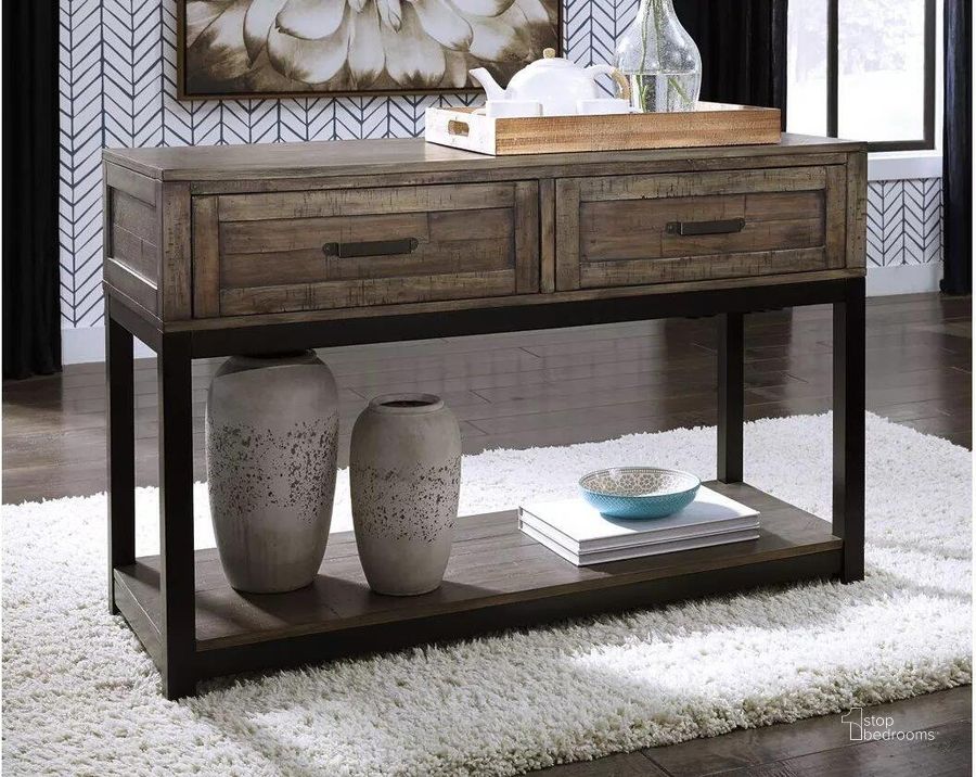 The appearance of Jacksonoma Grayish Brown Console Table designed by Isaac Tahari in the transitional interior design. This grayish brown piece of furniture  was selected by 1StopBedrooms from Jacksonoma Collection to add a touch of cosiness and style into your home. Sku: T444-4. Material: Metal. Product Type: Sofa Table. Image1