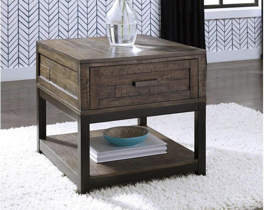 The appearance of Jacksonoma Grayish Brown End Table designed by Isaac Tahari in the transitional interior design. This grayish brown piece of furniture  was selected by 1StopBedrooms from Jacksonoma Collection to add a touch of cosiness and style into your home. Sku: T444-3. Material: Metal. Product Type: End Table. Image1