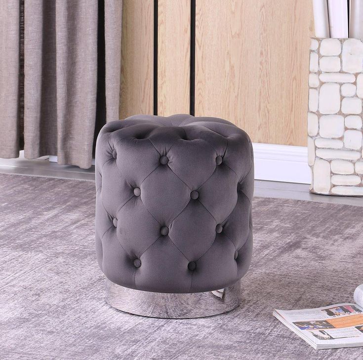 The appearance of Jacobson Tufted Velvet Gray Accent Ottoman designed by Best Master Furniture in the modern / contemporary interior design. This gray piece of furniture  was selected by 1StopBedrooms from Jacobson Collection to add a touch of cosiness and style into your home. Sku: JO002VG. Product Type: Ottoman. Material: Velvet.