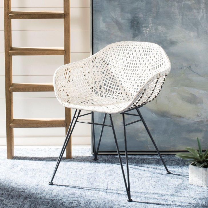 The appearance of Jadis White/Grey Leather Woven Dining Chair designed by Safavieh in the modern / contemporary interior design. This white and gray piece of furniture  was selected by 1StopBedrooms from Jorja Collection to add a touch of cosiness and style into your home. Sku: DCH4002A-SET2. Product Type: Dining Chair. Material: Iron. Image1